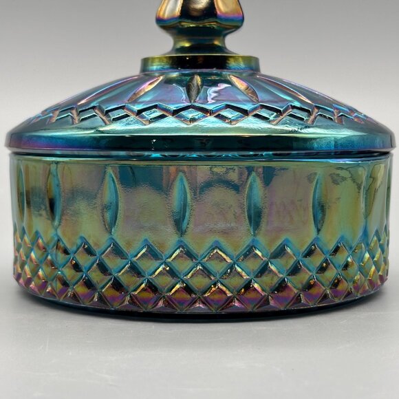 Vintage Indiana Glass Princess Candy Dish Blue Carnival Dish Lidded Vanity - Picture 6 of 11